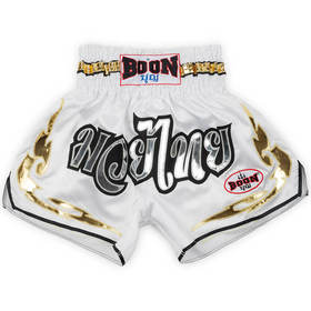 Boon Sport MT38 White & Gold Muay Thai Shorts 