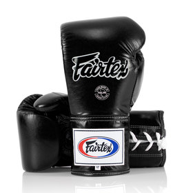 Fairtex BGL6 Black Leather Lace Up Muay Thai Gloves