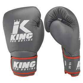 King Pro Grey & Red Star 14 Muay Thai Gloves