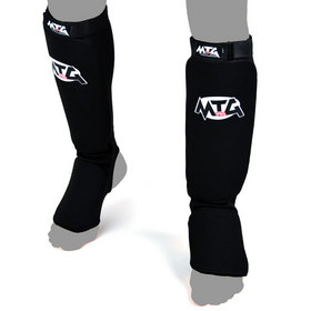 MTG Pro Black Elasticated Muay Thai Shin Guards