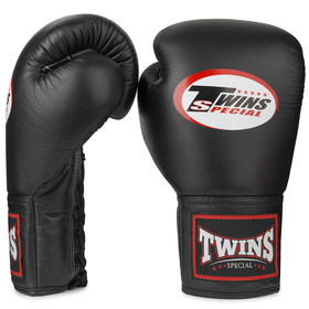 Twins BGLL1 Black Lace-up Muay Thai Boxing Gloves