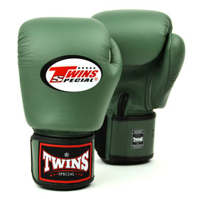 Twins BGVL3 Olive Green Leather Muay Thai Gloves