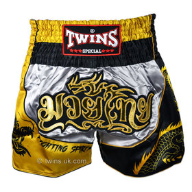 Twins Muay Thai Shorts / Dragon / Silver Gold