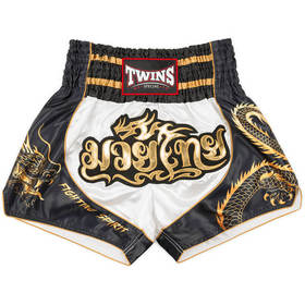 Twins TBS-DR3 White & Black Dragon Muay Thai Shorts