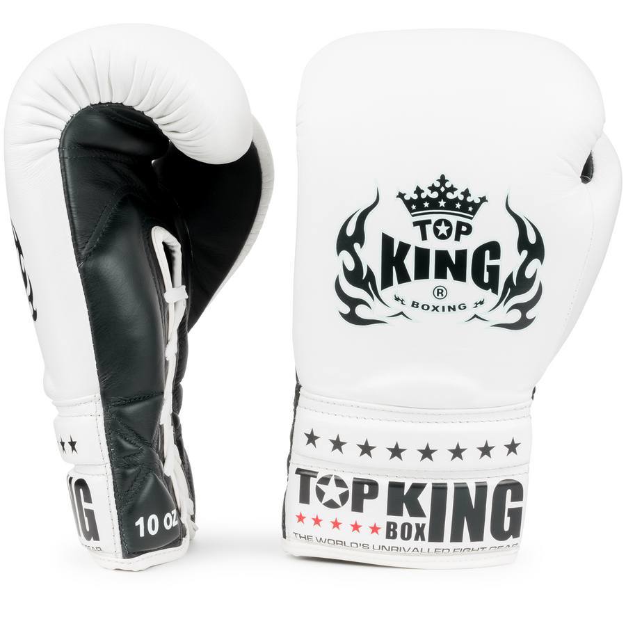Top King Boxing Gloves Super Comp Lace Up White Black