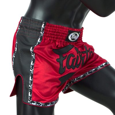 fairtex muay thai shorts slimcut red black bs1703